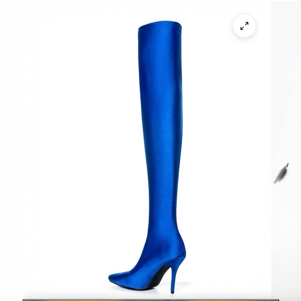 AZALEA WANG Heartout Thigh High Stiletto Boots in Blue. NWOT/Box. Size 10 - Picture 5 of 14